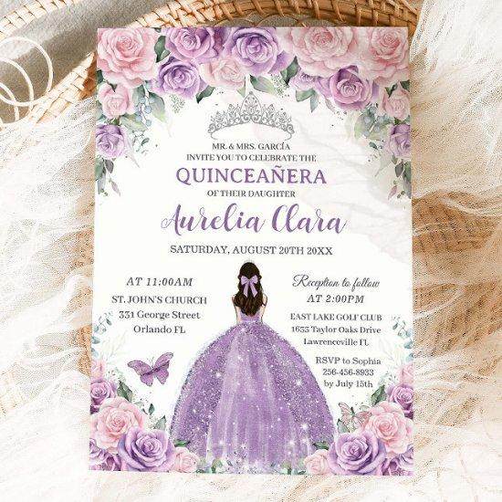 Quinceañera Purple Lilac Pale Pink Floral Princess
