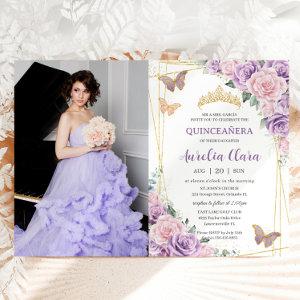Quinceañera Purple Lilac Pink Floral Butterflies