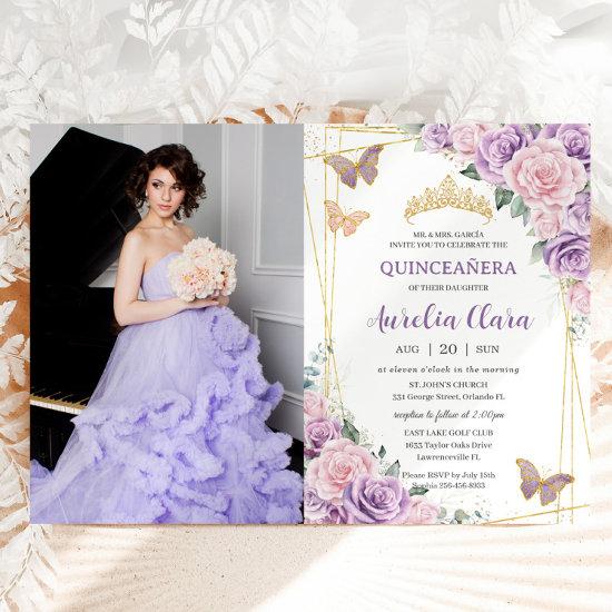 Quinceañera Purple Lilac Pink Floral Butterflies