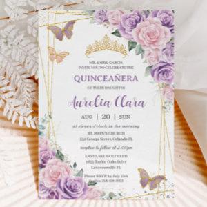 Quinceañera Purple Lilac Pink Floral Butterflies