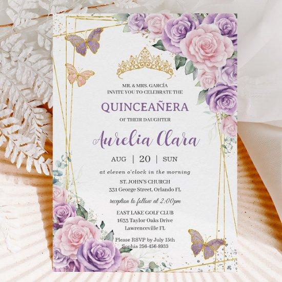 Quinceañera Purple Lilac Pink Floral Butterflies