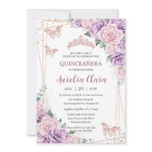 Quinceañera Purple Lilac Pink Floral Rose Gold