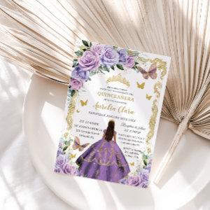 Quinceañera Purple Lilac Rose Floral Gold Princess