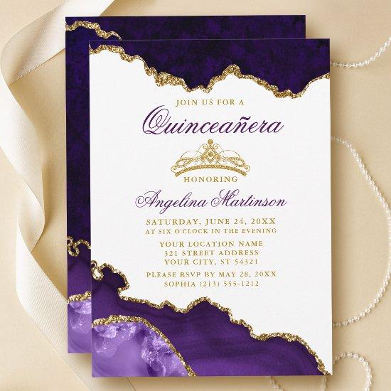 Quinceanera Purple Marble Gold Crown