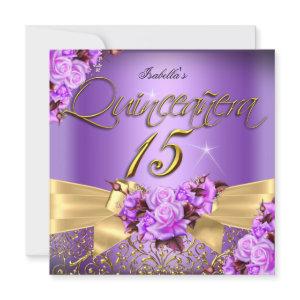 Quinceanera Purple Pink Rose Birthday Gold Bow