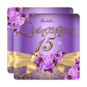 Quinceanera Purple Pink Rose Birthday Gold Bow