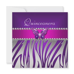 Quinceanera Purple Pink Zebra Silver Butterfly