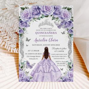 Quinceañera Purple Roses Floral Silver Princess
