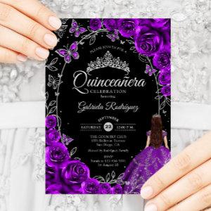 Quinceanera Purple Silver Floral