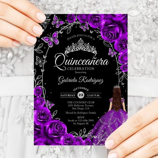 Quinceanera Purple Silver Floral