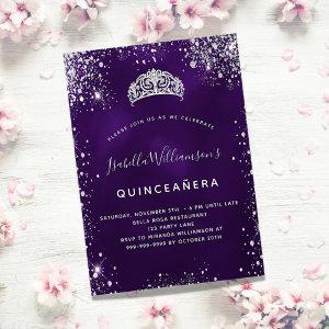 Quinceanera purple silver glitter tiara crown