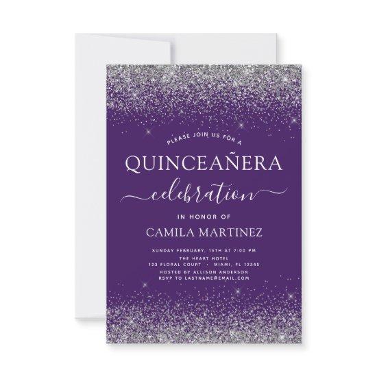 Quinceanera Purple Silver Modern Glitter