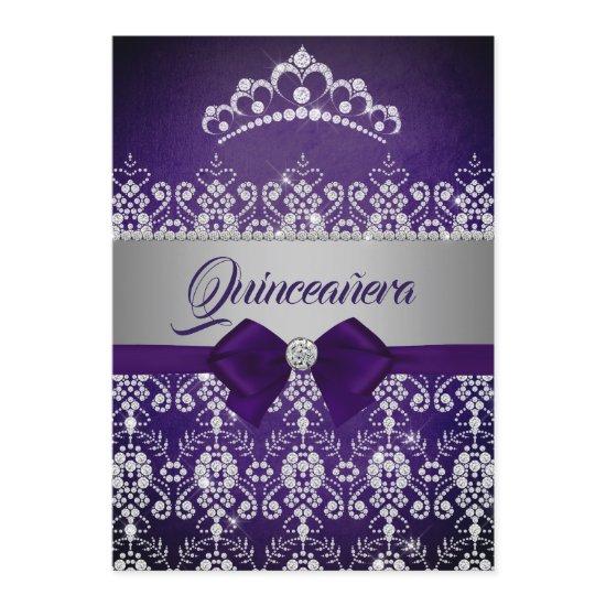 Quinceanera Purple Sparkle Diamond Tiara Bow