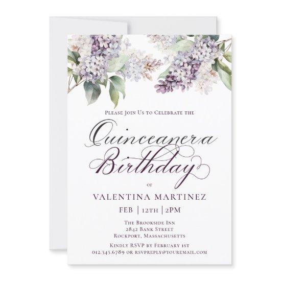 Quinceanera Purple Spring Lilac Flower Invit