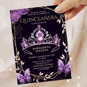 Quinceañera Purple Tiara Floral Butterfly Elegant