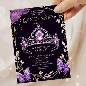 Quinceañera Purple Tiara Floral Butterfly Spanish