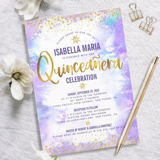 Quinceañera Purple Watercolor Gold Foil Elegant