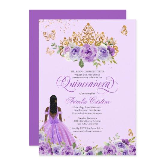 Quinceañera Purple Watercolor Roses Butterfly