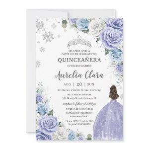 Quinceañera Purple White Blue Floral Winter Snow