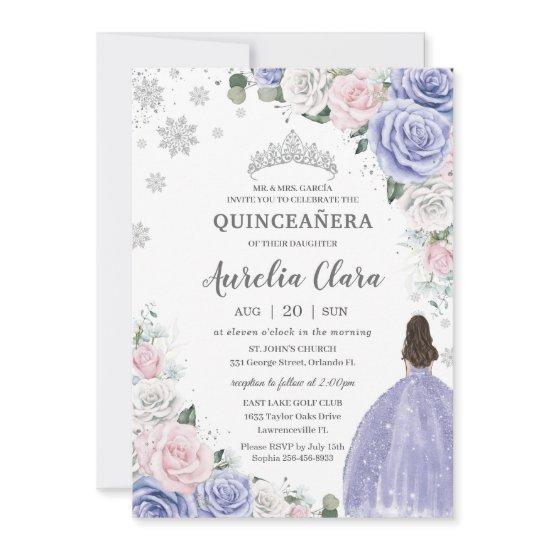 Quinceañera Purple White Pink Floral Winter Snow