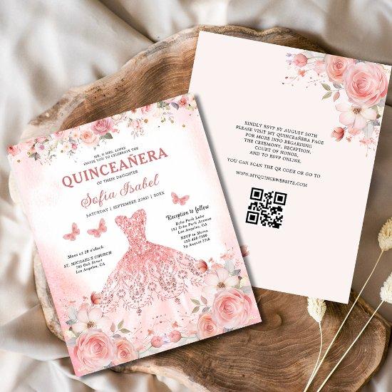 Quinceañera QR Code Blush Pink Rose Floral