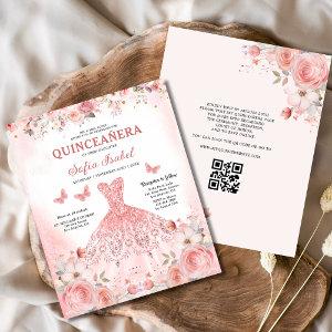 Quinceañera QR Code Blush Pink Rose Floral  Flyer