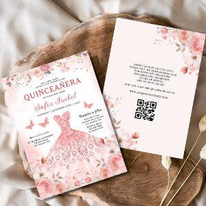 Quinceañera QR Code Blush Pink Rose Floral