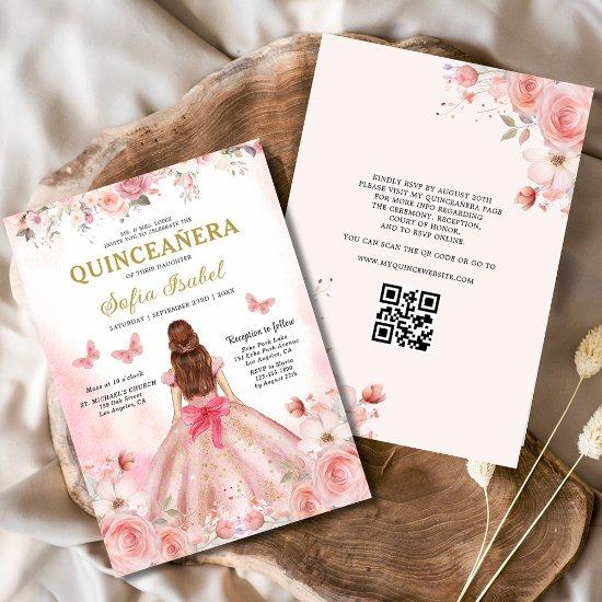 Quinceañera QR Code Blush Pink Rose Floral