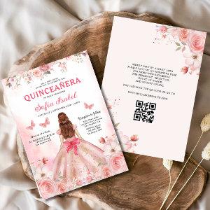 Quinceañera QR Code Blush Pink Rose Floral