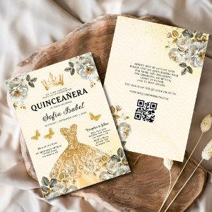 Quinceanera QR Code Floral Gold Princess