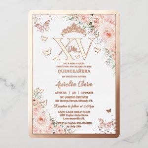 Quinceañera Quince 15 XV Blush Floral Rose Gold Foil