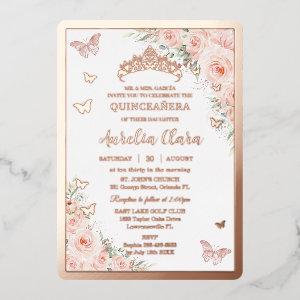 Quinceañera Quince Sweet 16 Blush Floral Rose Gold Foil