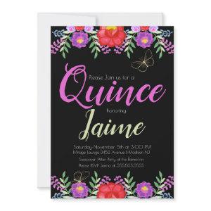 Quinceanera Quince Watercolor Floral Pink Black