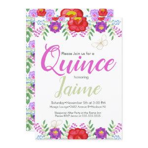 Quinceanera Quince Watercolor Floral Pink White