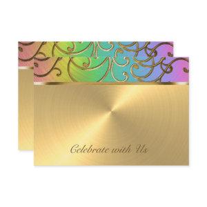 Quinceanera Rainbow and Gold Filigree Swirls