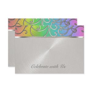 Quinceanera Rainbow and Silver Filigree Swirls