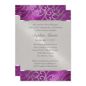 Quinceanera Raspberry and Silver Filigree Swirls