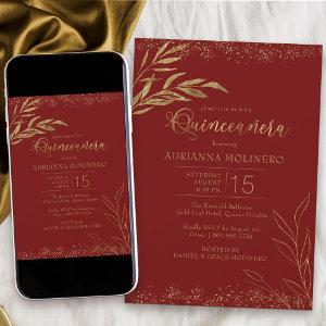 Quinceanera Red and Gold Leaf Elegant