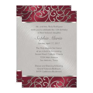Quinceanera Red and Silver Filigree Swirls