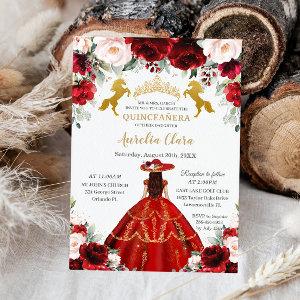 Quinceañera Red Blush Floral Charro Gold Horses