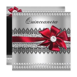 Quinceanera Red Bow Black Pearl Lace Diamond