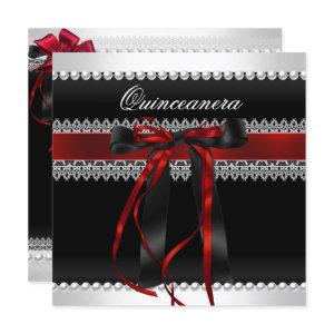 Quinceanera Red Bow Black Pearl Lace Diamond