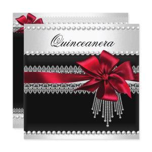 Quinceanera Red Bow Black Pearl Lace Diamond