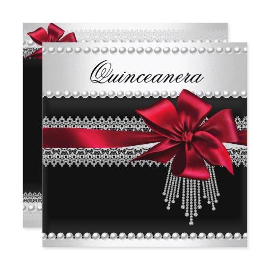 Quinceanera Red Bow Black Pearl Lace Diamond