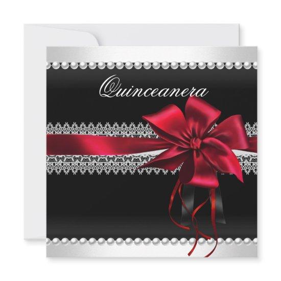 Quinceanera Red Bow Black Pearl Lace Diamond