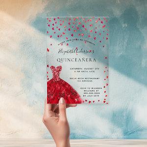 Quinceanera red dress hearts clear acrylic