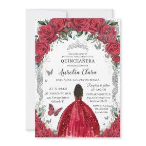 Quinceañera Red Dress Roses Floral Vintage Silver