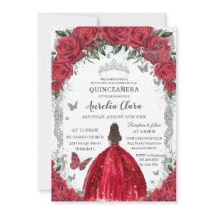 Quinceañera Red Dress Roses Floral Vintage Silver