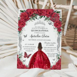 Quinceañera Red Dress Roses Floral Vintage Silver