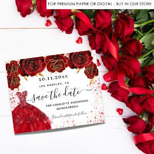 Quinceanera red dress white save the date card